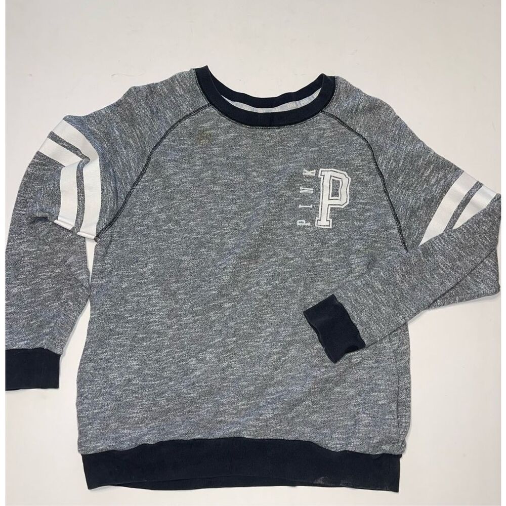Victoria's Secret PINK Sweatshirt Womens Small Gray Black Oversized Pockets Swea